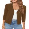 Urban CoCo Women's 3/4 Sleeve Shrugs Open Front Cropped Sweater Cardigan (Brown, XL) view 4
