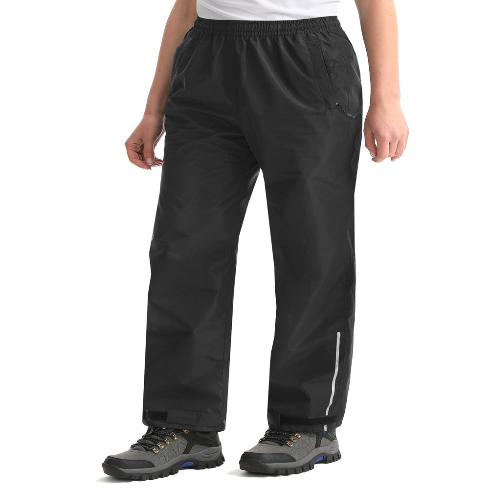 iCreek Women's Rain Pants Waterproof Rain Over Pants Hiking Pants Windproof Lightweight Outdoor for Golf, Fishing(Black, X-Large/29 Inseam)