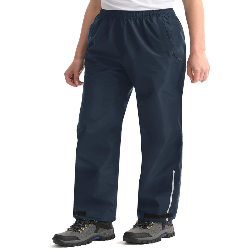 iCreek Women's Rain Pants Waterproof Rain Over Pants Hiking Pants Windproof Lightweight Outdoor for Golf, Fishing(Navy Blue, Medium/31 Inseam)
