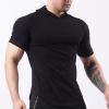 JEsilunmaMY Short Sleeve Outdoor Hoodie for Men Athletic Hoodies Pullover Muscle T-Shirt Slim Fit Bodybuilding Gym Hooded Tee (US Size XL Asia XXL,Black) view 2
