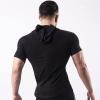 JEsilunmaMY Short Sleeve Outdoor Hoodie for Men Athletic Hoodies Pullover Muscle T-Shirt Slim Fit Bodybuilding Gym Hooded Tee (US Size XL Asia XXL,Black) view 3