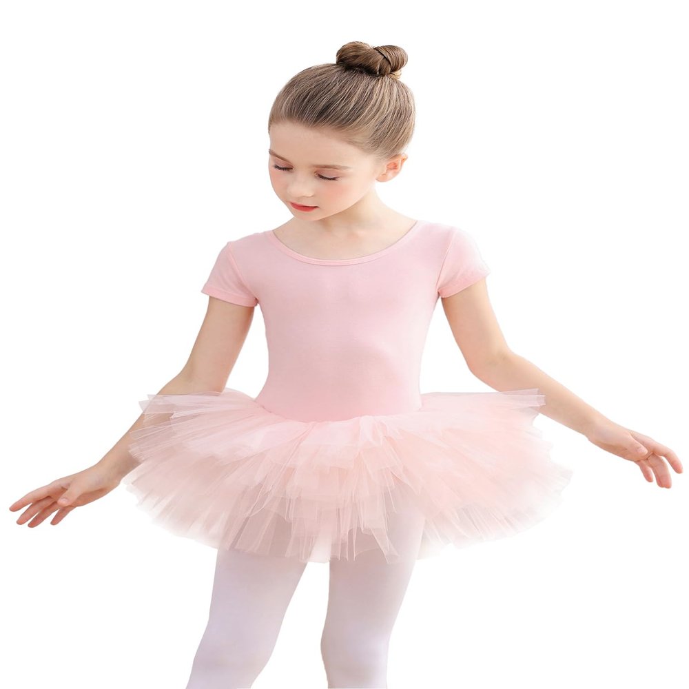 EASTBUDDY Ballet Dress for Girls,Toddler Dance Leotard with Tutu Skirt Short Sleeve Ballerina Outfit (Pink-Open Crotch With Snaps/2-3 Years)