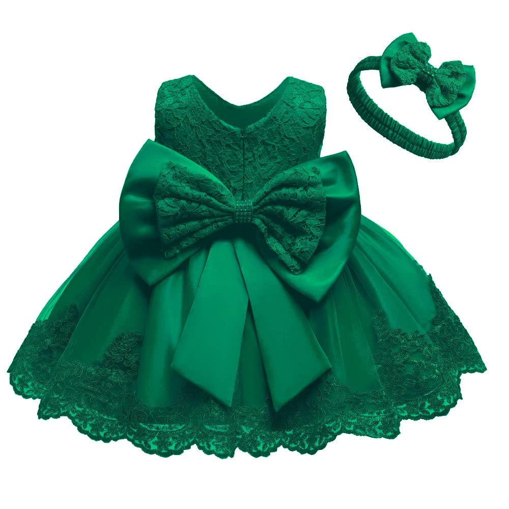 Baby Girl Baptism Christening Gown Dresses Toddler Wedding Bridesmaid Clothes Lace Tutu Dress (Green,100)