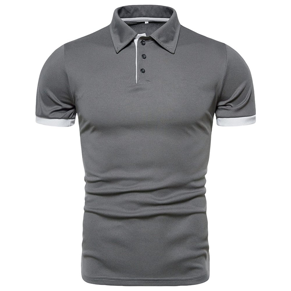 JEsilunmaMY Men's Business Button Polo Shirt Short Sleeve Slim Fit Jersey Golf Shirt Solid Color Summer Casual Henley Shirts (US Size L Asia XL,Grey)
