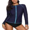 ATTRACO Woman Zip Front Rash Guard Swimwear Sun Protection Shirt UPF 50+ Navy S view 1