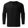 Mens Linen Sets 2 Piece Outfits Summer Long Sleeve T-Shirts Pants Set Casual Comfy Soft Sleepwear Loose Fit Yoga Loungewear Black view 4
