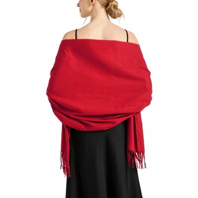 Ciormis Red Pashmina Scarves, Womens Solid Pale Pashmina Shawls and Wraps for Formal Evening DressesRed