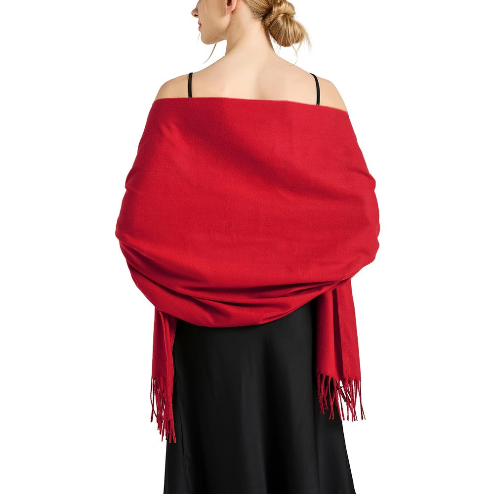Ciormis Red Pashmina Scarves, Womens Solid Pale Pashmina Shawls and Wraps for Formal Evening DressesRed