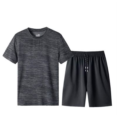 Men's Athletic Fit Short Sets 2 Piece Outfits Summer Plus Size T-Shirts and Shorts Track Suits Gym Running Workout Sweatsuit Grey