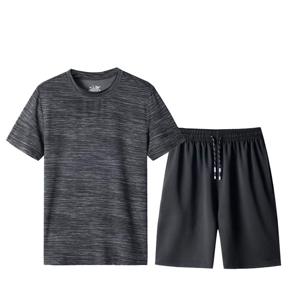 Men's Athletic Fit Short Sets 2 Piece Outfits Summer Plus Size T-Shirts and Shorts Track Suits Gym Running Workout Sweatsuit Grey