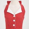 50s Vintage Cocktail Halter Dress 1950s Rockabilly Swing Pinup Retro Red Plaid With Pockets Collar Buttons 60s Audrey Hepburn Style Casual Evening XL view 4