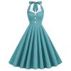 50s Dress Women Vintage Cocktail Halter Dress 1950s Rockabilly Swing Dress Pinup 50s Retro Plaid Dress with Pockets White Collar Buttons Audrey Hepburn Style Dress Casual Evening Dress Green Plaid M view 1