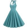 50s Dress Women Vintage Cocktail Halter Dress 1950s Rockabilly Swing Dress Pinup 50s Retro Plaid Dress with Pockets White Collar Buttons Audrey Hepburn Style Dress Casual Evening Dress Green Plaid M view 3
