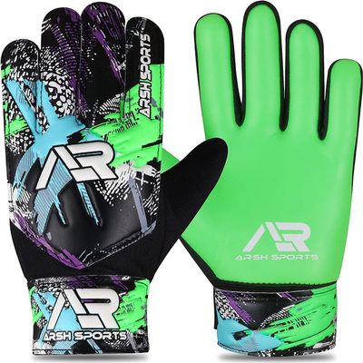 Arsh Sports Soccer Goalie Gloves, Football Goalkeeper Gloves for Kids Boys Children Youth Goalkeeping with 4mm Latex Finger Spine Protection (Green, Size 2 Suitable for 4-5 Years)