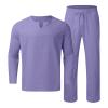 Mens Linen Sets 2 Piece Outfits Summer Long Sleeve T-Shirts Pants Set Casual Comfy Soft Sleepwear Loose Fit Yoga Loungewear Purple view 3