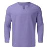 Mens Linen Sets 2 Piece Outfits Summer Long Sleeve T-Shirts Pants Set Casual Comfy Soft Sleepwear Loose Fit Yoga Loungewear Purple view 4