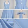 50s Dress Women Vintage Cocktail Halter Dress 1950s Rockabilly Swing Dress Pinup 50s Retro Dress with Pockets White Collar Buttons Audrey Hepburn Style Dress Casual Evening Dress Halter-Light Blue XL view 2