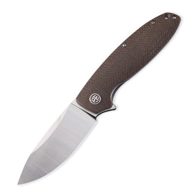 Petrified fish PFB01 Terra,3.54" D2 Steel Blade, Micarta Handle Flipper Liner lock Folding knife (Brown Satin)