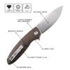 Petrified fish PFB01 Terra,3.54" D2 Steel Blade, Micarta Handle Flipper Liner lock Folding knife (Brown Satin) view 2