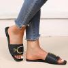 Hbeylia Women's Slides Sandals Summer Casual Metal Buckle Non Slip Square Open Toe Flat Slip On Slippers Beach Vacation Slider Sandals Slipper for Women Vocation view 3