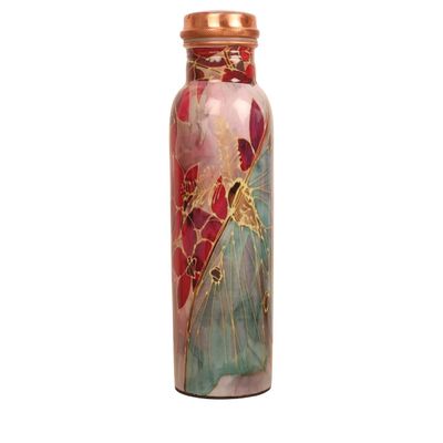 Copper Water Bottle For Sports, Fitness, Yoga, School Home Decorative Ayurveda health benefits Printed Designer Water Bottle Strong And Durable Ideal For Gift By VM HANDICRAFT
