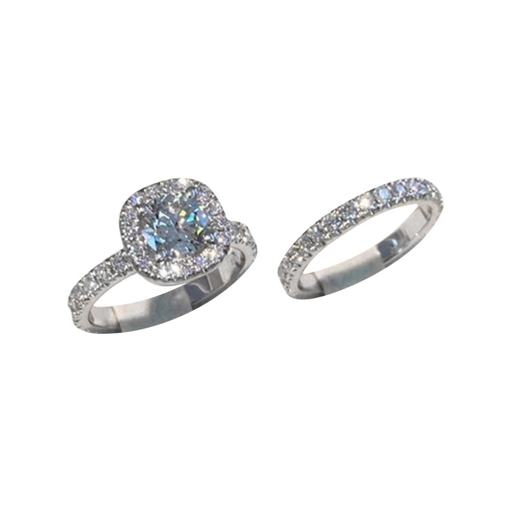 2Pcs Women Wedding Engagement Rings CZ Simulated Diamond Ring Set Luxury Fashion Exquisite Jewelry for Her (3-A, 5)