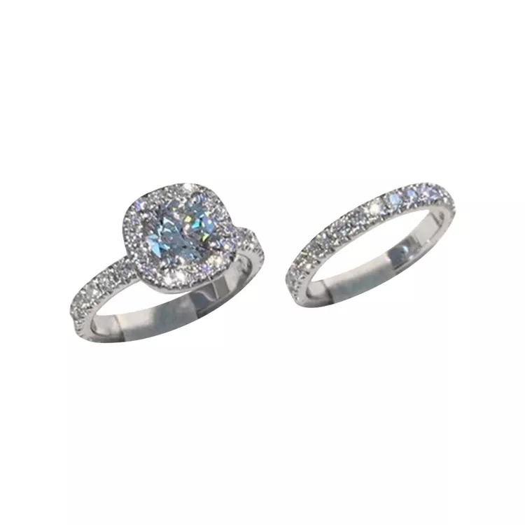 2Pcs Women Wedding Engagement Rings CZ Simulated Diamond Ring Set Luxury Fashion Exquisite Jewelry for Her (3-A, 5)