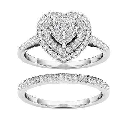 2Pcs Women Wedding Engagement Rings CZ Simulated Diamond Ring Set Luxury Fashion Exquisite Jewelry for Her (2-A, 6)