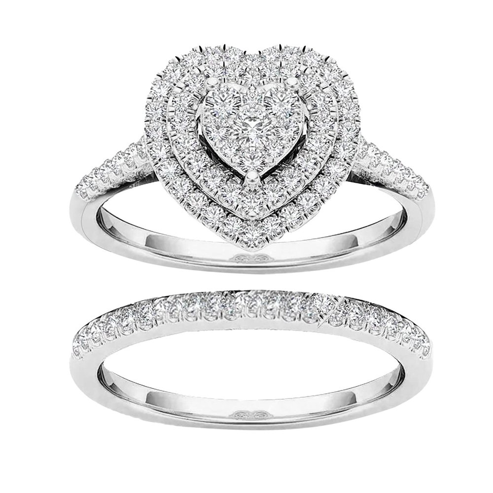 2Pcs Women Wedding Engagement Rings CZ Simulated Diamond Ring Set Luxury Fashion Exquisite Jewelry for Her (2-A, 6)