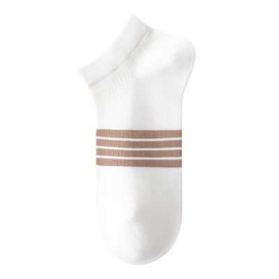 Yizelli 3 Pairs Ankle Socks for Men Cotton Low Cut Stripe Casual Socks for Spring Summer (White)
