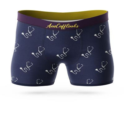 AUSCUFFLINKS Underwear For Him | Boxer Briefs Gift for Her | Brief Undies for Hubby | Quirky Novelty Present for Dad (STETHOSCOPE)