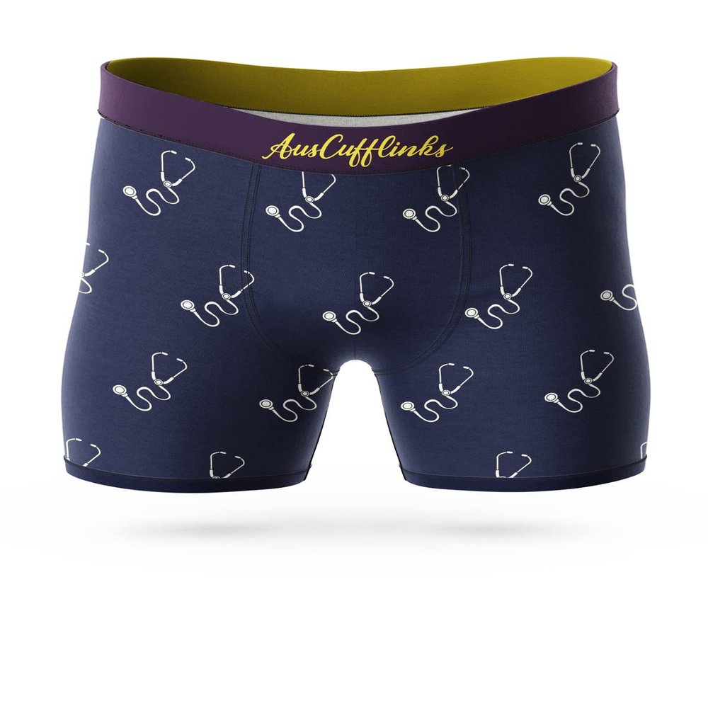 AUSCUFFLINKS Underwear For Him | Boxer Briefs Gift for Her | Brief Undies for Hubby | Quirky Novelty Present for Dad (STETHOSCOPE)