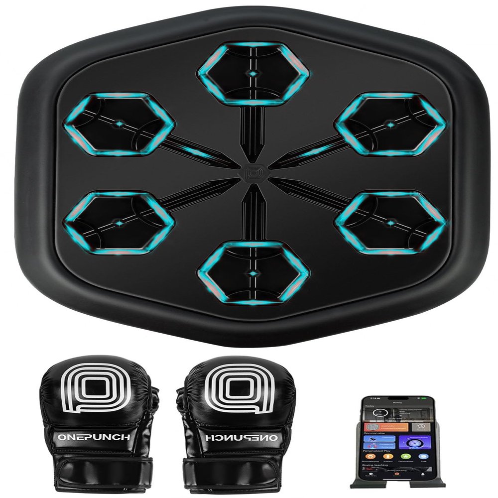 ONEPUNCH Smart Boxing Machine Wall Mounted, Electronic Boxing Music Machine with Adjustable Light, Music Punching Machine with Boxing Gloves, 600+ Songs/Larger Panel for Home Exercise & Stress Relea