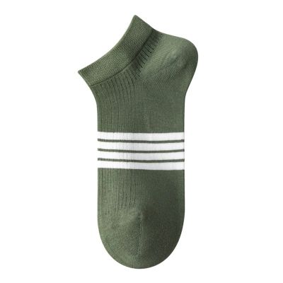 Yizelli 3 Pairs Ankle Socks for Men Cotton Low Cut Stripe Casual Socks for Spring Summer (Army Green)