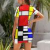Mondrian Style Women's Dress Short Sleeve Bodycon Short Dress T Shirt Mini Dress Club Party Sundresses XL view 2