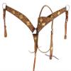 Showman Leather Headstall & Breast Collar Set w/Floral Tooling & Rawhide Accent view 1