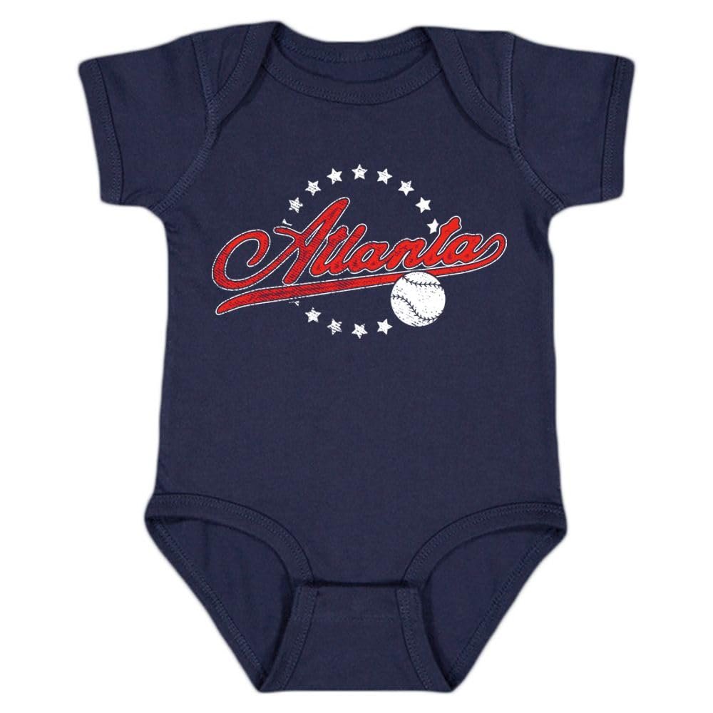 Atlanta Vintage Kid's Baby Bodysuit for Baseball Fans (Navy, 6M)