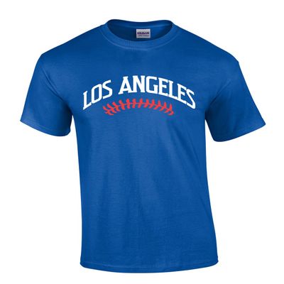 Trenz Shirt Company Mens California Los Angeles Baseball Team Color Royal Blue and Red Laces Short Sleeve T-Shirt - Royal - 4X-Large