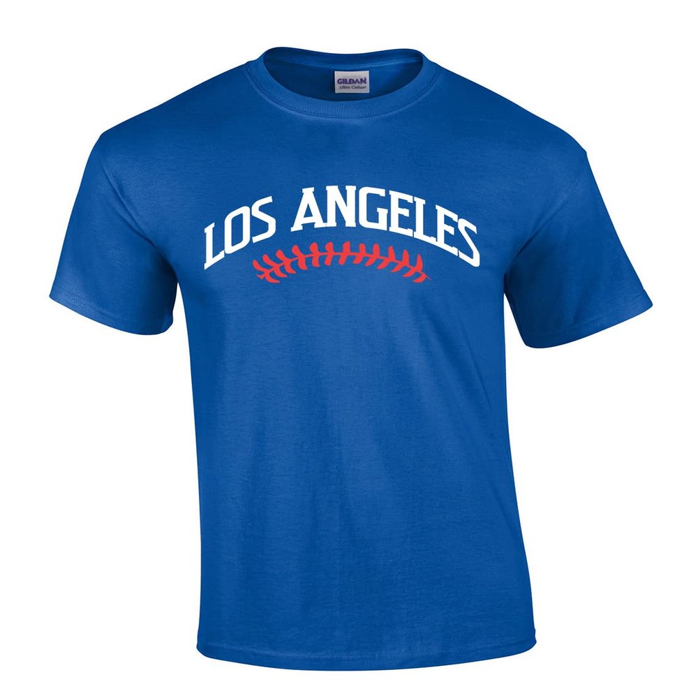 Trenz Shirt Company Mens California Los Angeles Baseball Team Color Royal Blue and Red Laces Short Sleeve T-Shirt - Royal - 4X-Large