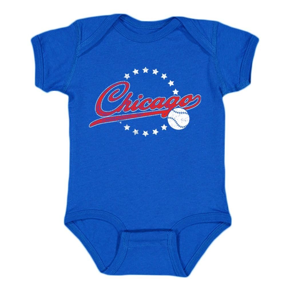 Chicago Vintage Kid's Baby Bodysuit for Baseball Fans (Royal, 6M)