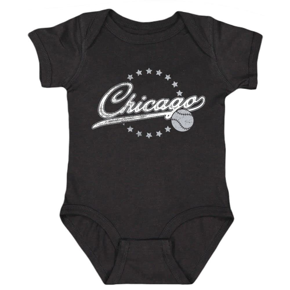 Chicago Vintage Kid's Baby Bodysuit for Baseball Fans (Black, 6M)