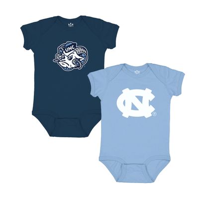 Little King NCAA Bodysuit 2 Pack Short Sleeve-100% Cotton-North Carolina-Carolina Blue & Navy-18 Months