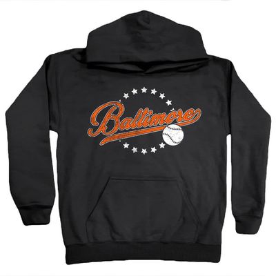Baltimore City Vintage Baseball Kid's Fan Hoodie Sweatshirt (Black Hoodie, YS)
