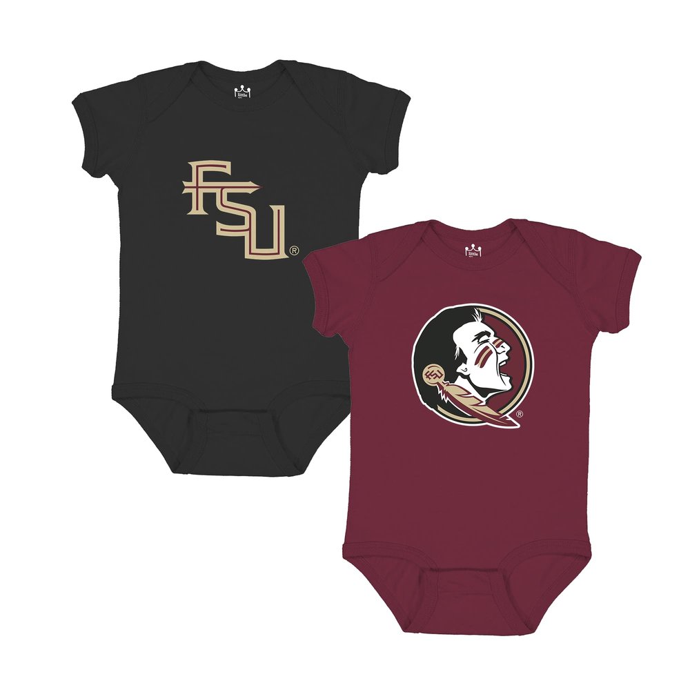 Little King NCAA Bodysuit 2 Pack Short Sleeve-100% Cotton-Florida State-Garnet & Black-18 Months