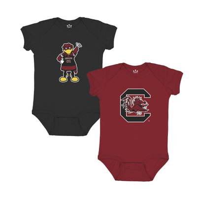 Little King NCAA Bodysuit 2 Pack Short Sleeve-100% Cotton-South Carolina-Garnet & Black-12 Months