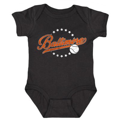 Baltimore City Vintage Kid's Baby Bodysuit for Baseball Fan (Black, 12M)