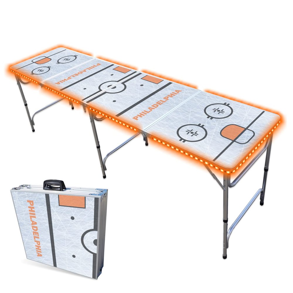 8-Foot Professional Beer Pong Table w/LED Lights - Philadelphia Hockey Rink