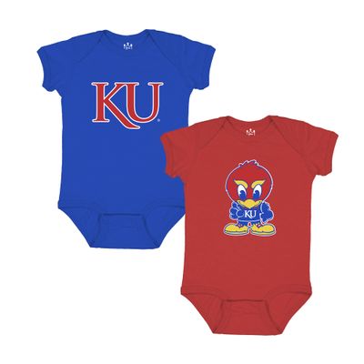 Little King NCAA Bodysuit 2 Pack Short Sleeve-100% Cotton-Kansas-Blue & Red-18 Months