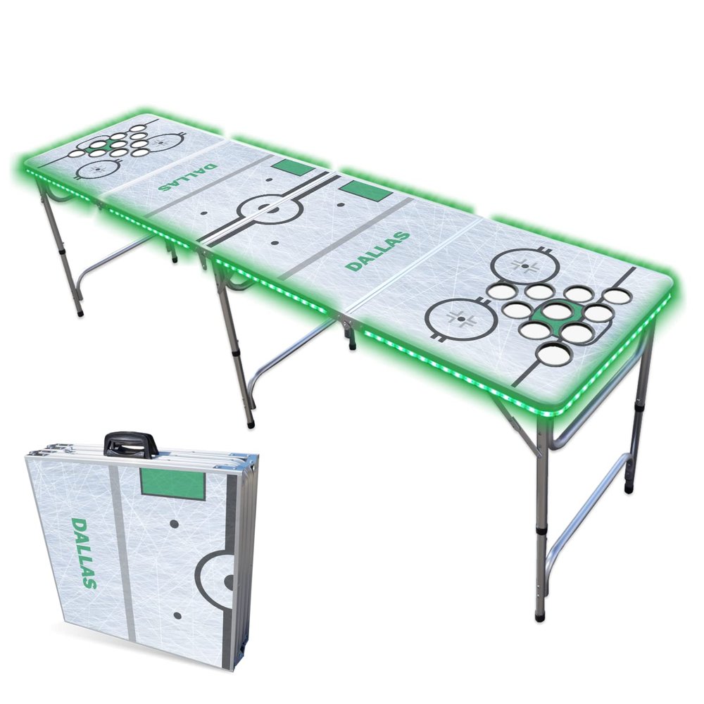 8-Foot Professional Beer Pong Table w/Cup Holes & LED Lights - Dallas Hockey Rink