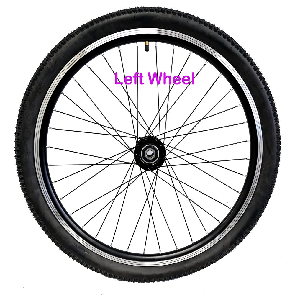 FOMAS Adults tricycle Wheels, trike Wheels, three Wheels, double wall alloy rim, 36x13G black spoke with tire and tube for axle size 15mm(9/16") (24" Left Wheel)